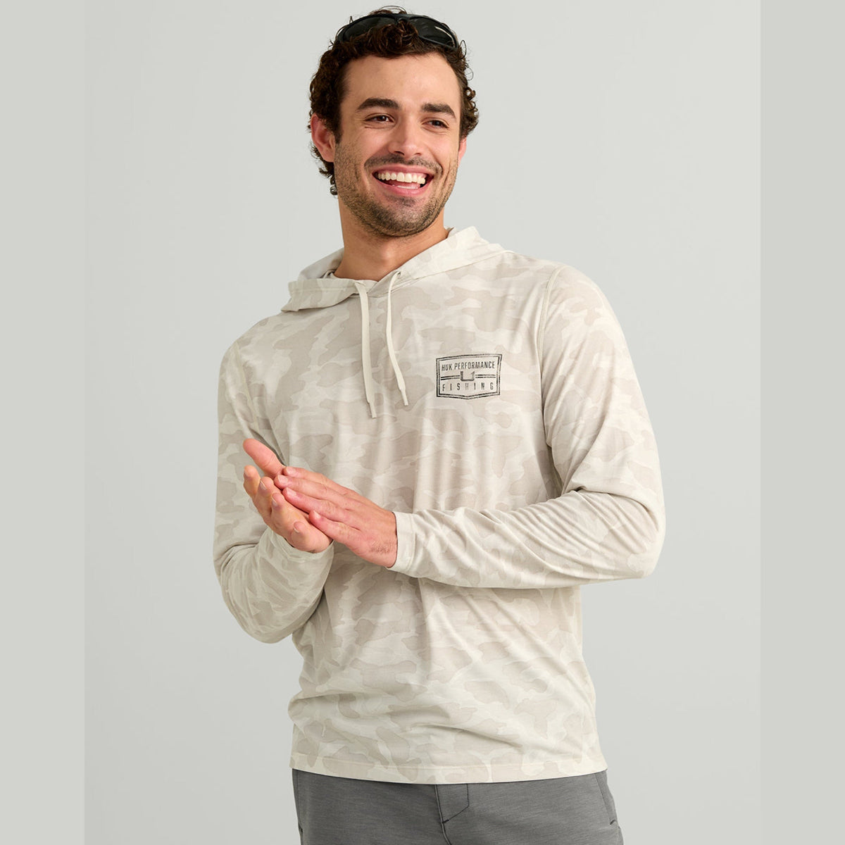 Huk Drift Performance Hooded Long Sleeve Shirt in Silver Birch Camo