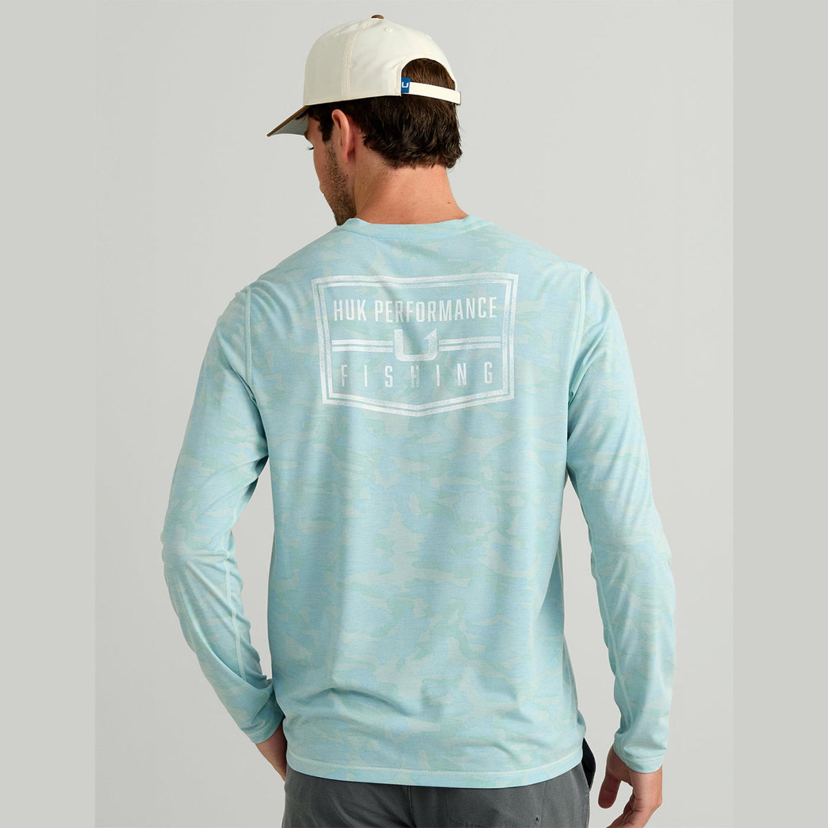 Huk Drift Performance Long Sleeve Shirt in Heron Blue Camo