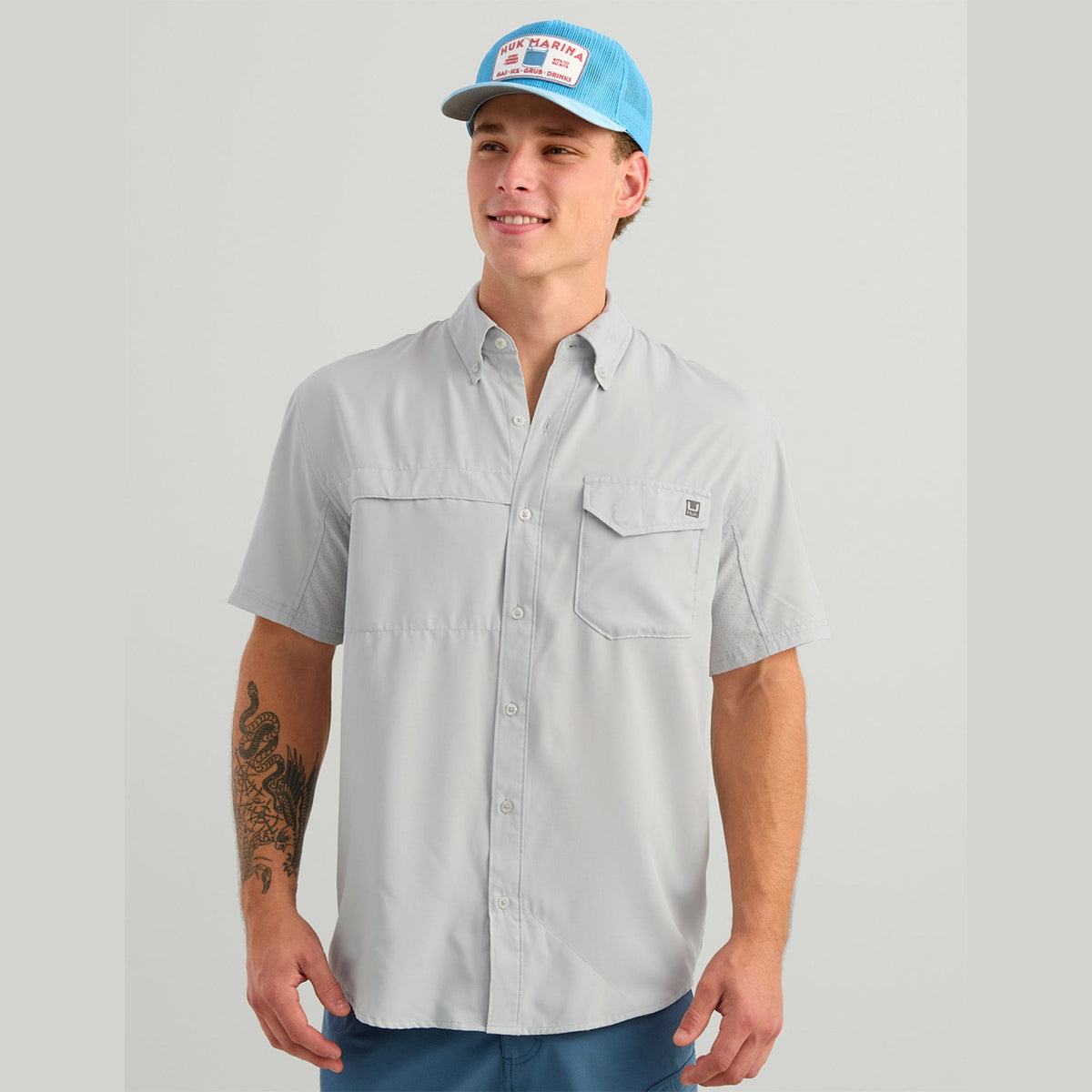 Huk Tide Point Short Sleeve Button Down Shirt in Seagull