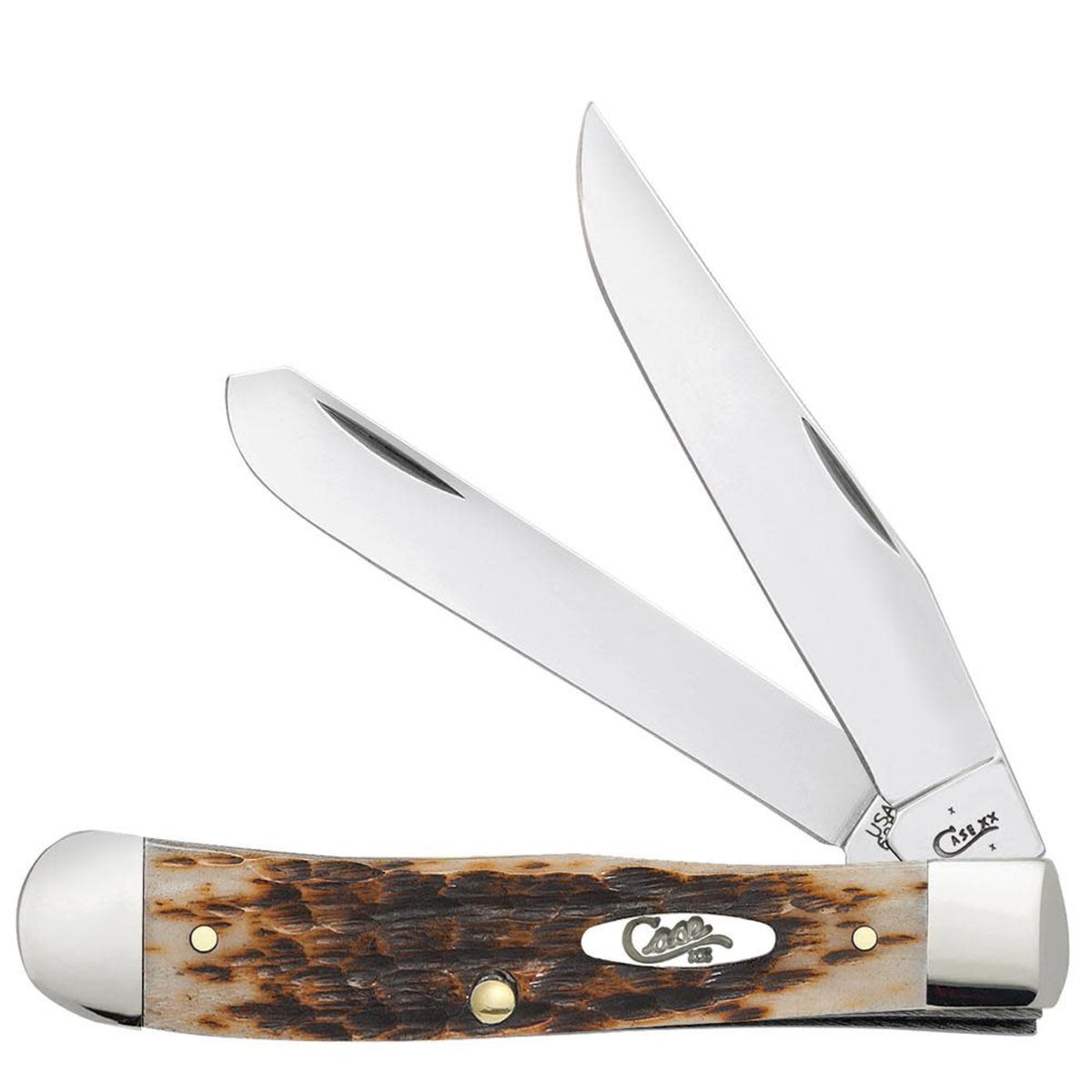 Case Amber Bone Peach Seed Jig Trapper pocket knife