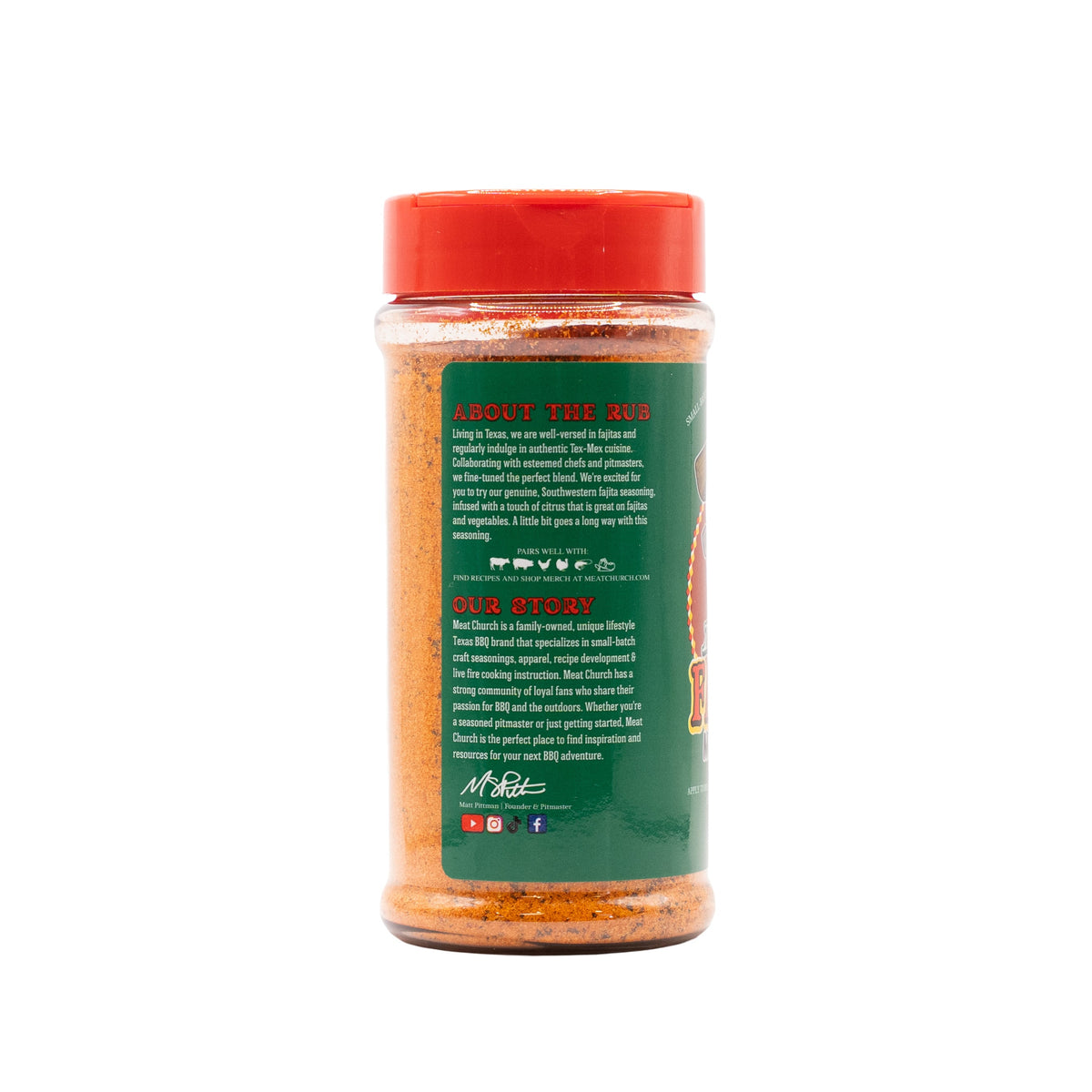 Meat Church fajita seasoning shaker, side